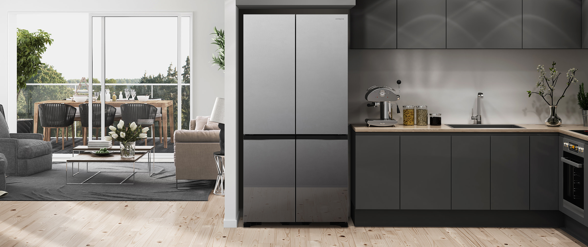 Hitachi refrigerator Side by side 4 Doors Mirror