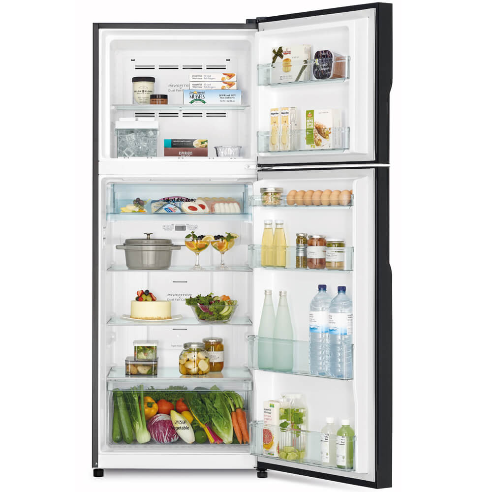 Hitachi refrigerator R-FVX510PGV9 Top Freezer, 2-Door, Glass Black